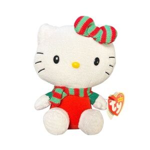 Hello Kitty TY Beanie Baby Christmas Holiday Sanrio Plush Scarf & Bow 6” NWT